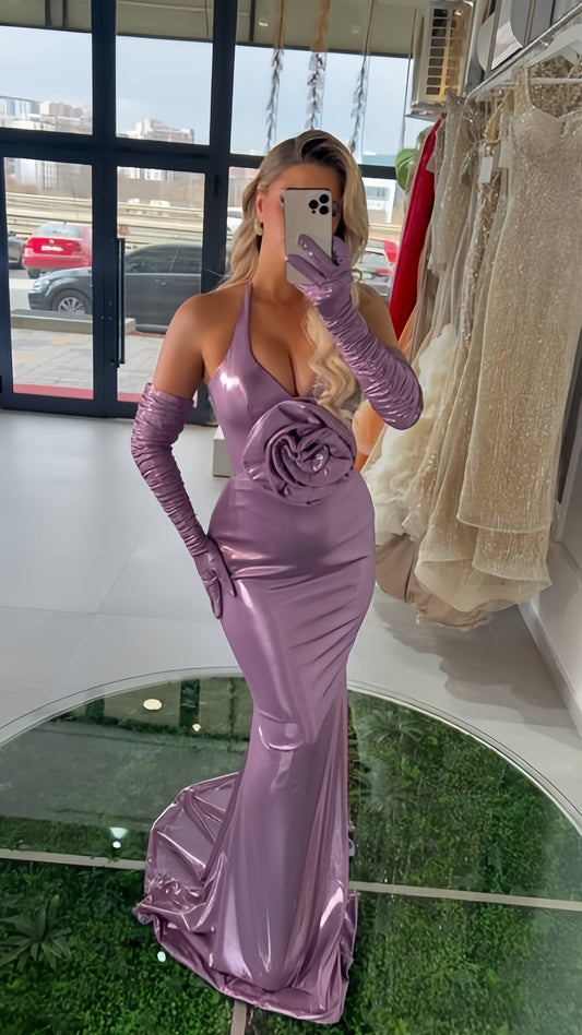 Halter Lilac Mermaid Long Prom Dress, V-Neck Evening Formal Dresses Party Dress, LTP3441