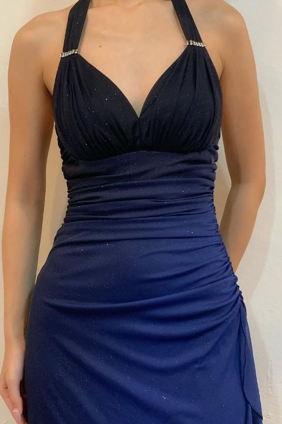 Halter Ombre Navy Blue Long Chiffon Prom Dress,LTP4405