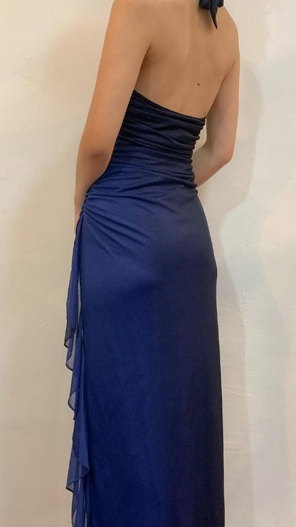 Halter Ombre Navy Blue Long Chiffon Prom Dress,LTP4405