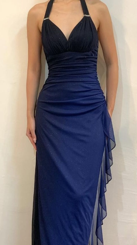 Halter Ombre Navy Blue Long Chiffon Prom Dress,LTP4405