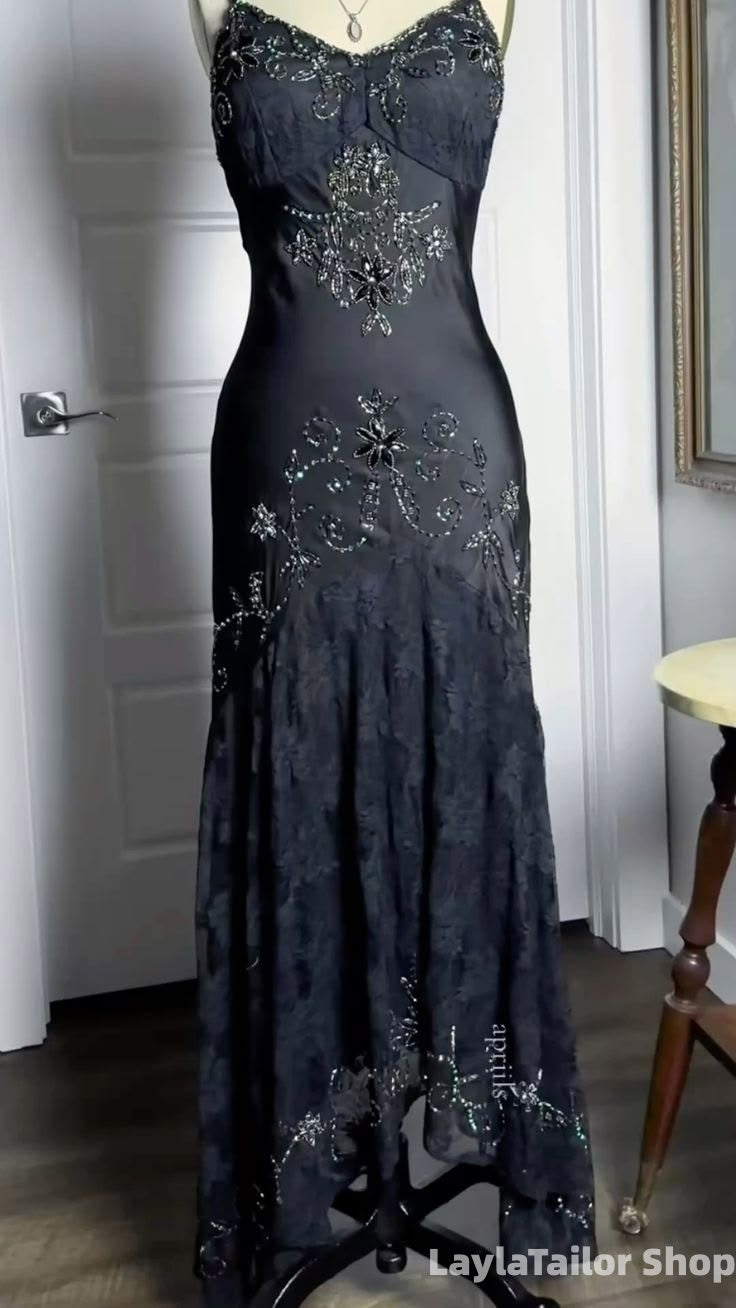 Hand Made Black Mermaid Beaded Long Prom Dresses Summer Homecoming Dress