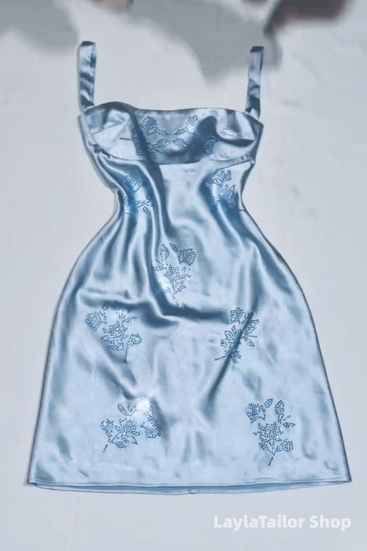 Hand Made Light Blue Beaded Short Homecoming Dress