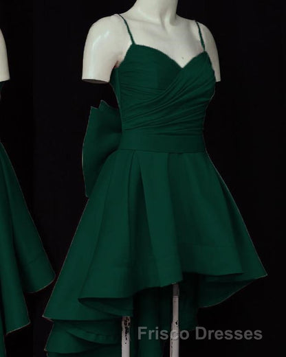 High Low Style Sweetheart Bow Back Satin homecoming Dress
