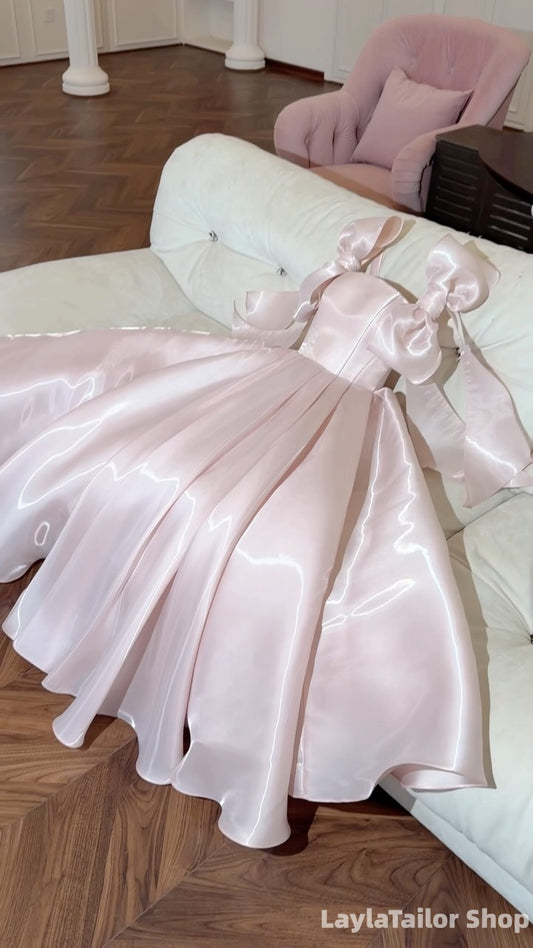 High Quality Light Pink Organza Birthday Party Dress, Long Prom Dresses LTP82750