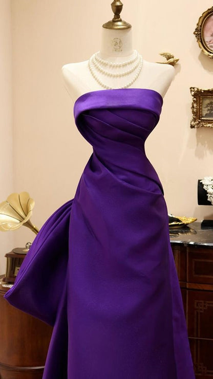 High Quality Purple Strapless Prom Dresses Long Evening Graduation Dress With Bowknot,LTP4429