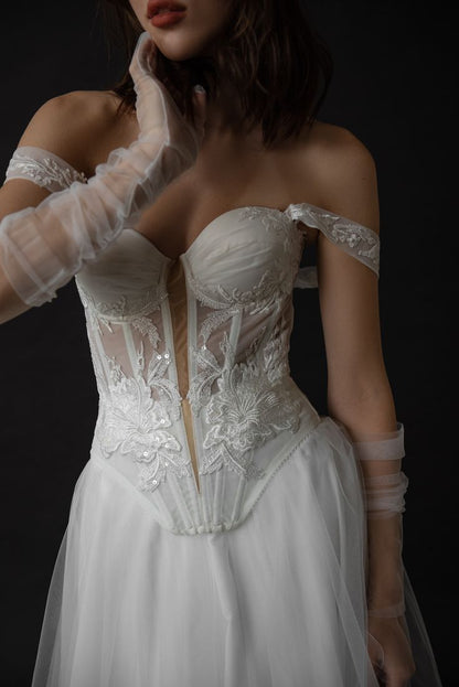 High Quality White Bridal Dresses Off The Shoulder Appliques Wedding Gown,LTP4161