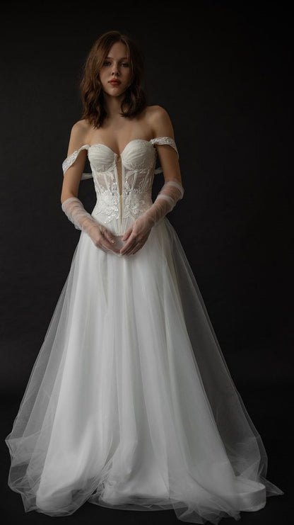 High Quality White Bridal Dresses Off The Shoulder Appliques Wedding Gown,LTP4161