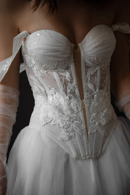 High Quality White Bridal Dresses Off The Shoulder Appliques Wedding Gown,LTP4161