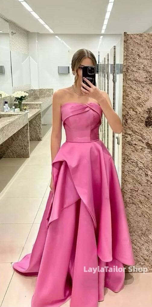Hot Pink Strapless A-line Ruffle Prom Dresses,LTP3622
