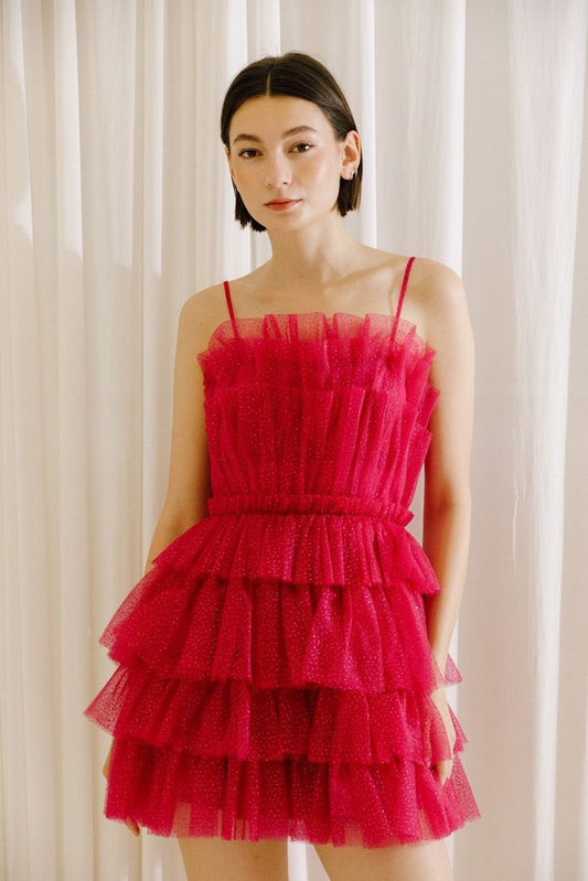 Hot Pink Tiered School Dance Dress Spaghetti Straps Homecoming Dresses, LTP3298