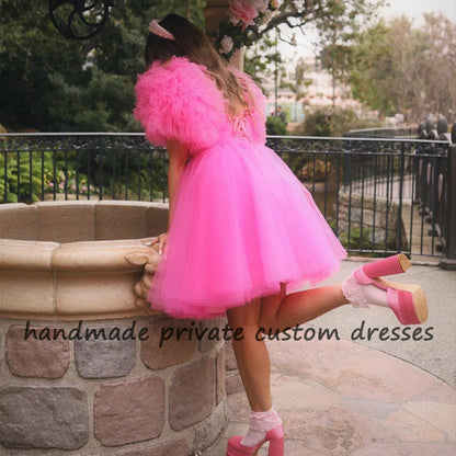 Hot Pink Tulle Homecoming Dresses A-Line Mini Party Gown, LTP3001