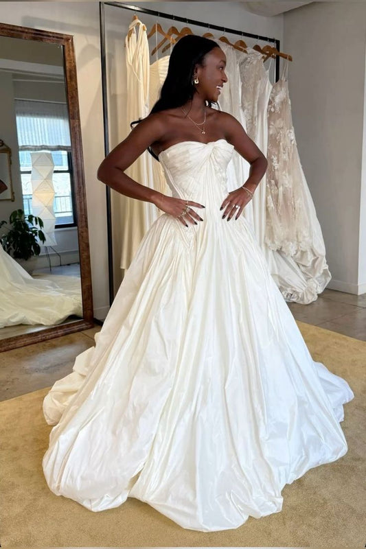 Ivory A-Line Strapless Wedding Dresses Forest Beach Wedding Bridal Dress,LTP4274