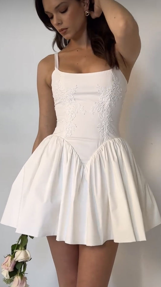 Ivory A-line Homecoming Dresses Square Neck Applique Short Party Dress,LTP3885