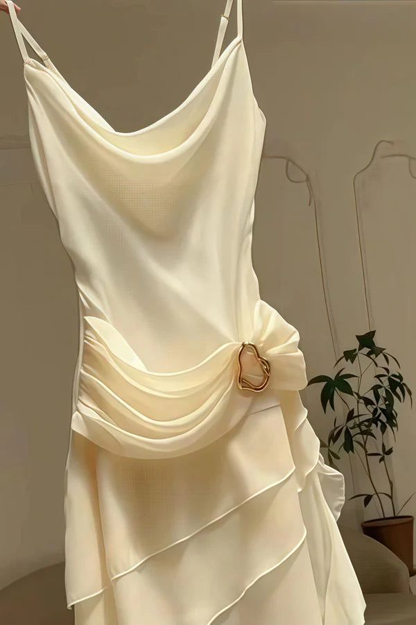 Ivory Chiffon Ruffle Party Dress Irregular Elegant Evening Prom Dress,LTP4132
