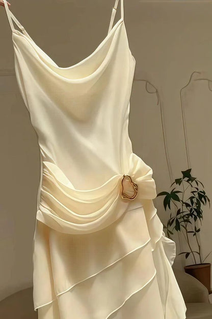Ivory Chiffon Ruffle Party Dress Irregular Elegant Evening Prom Dress,LTP4132