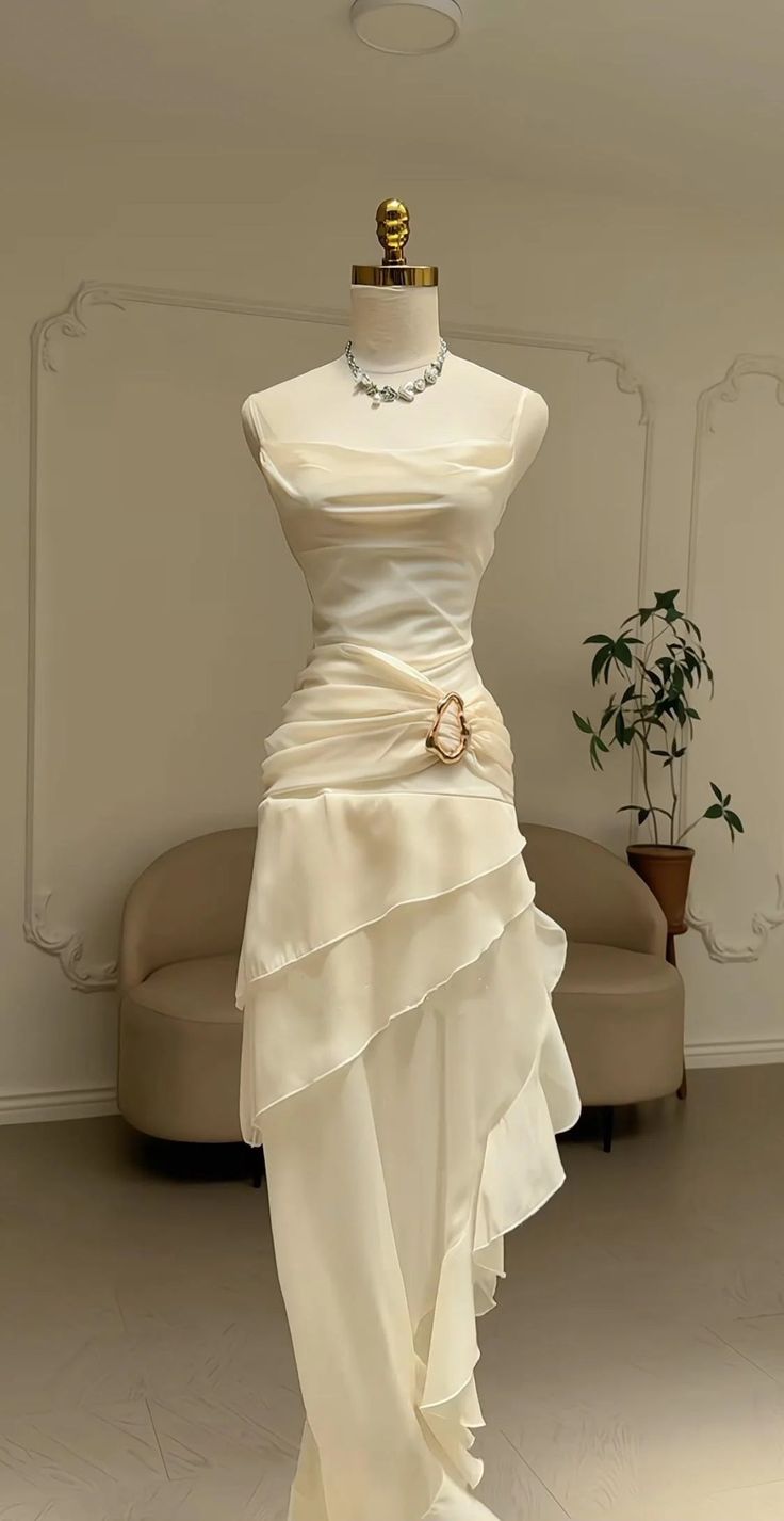 Ivory Chiffon Ruffle Party Dress Irregular Elegant Evening Prom Dress,LTP4132