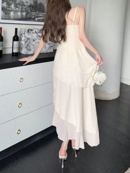 Ivory Chiffon Ruffle Party Dress Irregular Elegant Evening Prom Dress,LTP4132