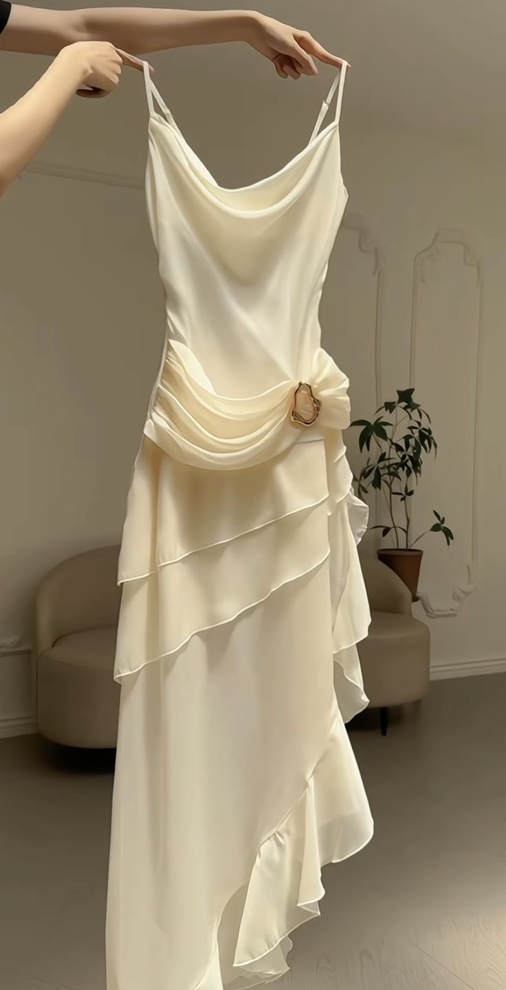Ivory Chiffon Ruffle Party Dress Irregular Elegant Evening Prom Dress,LTP4132