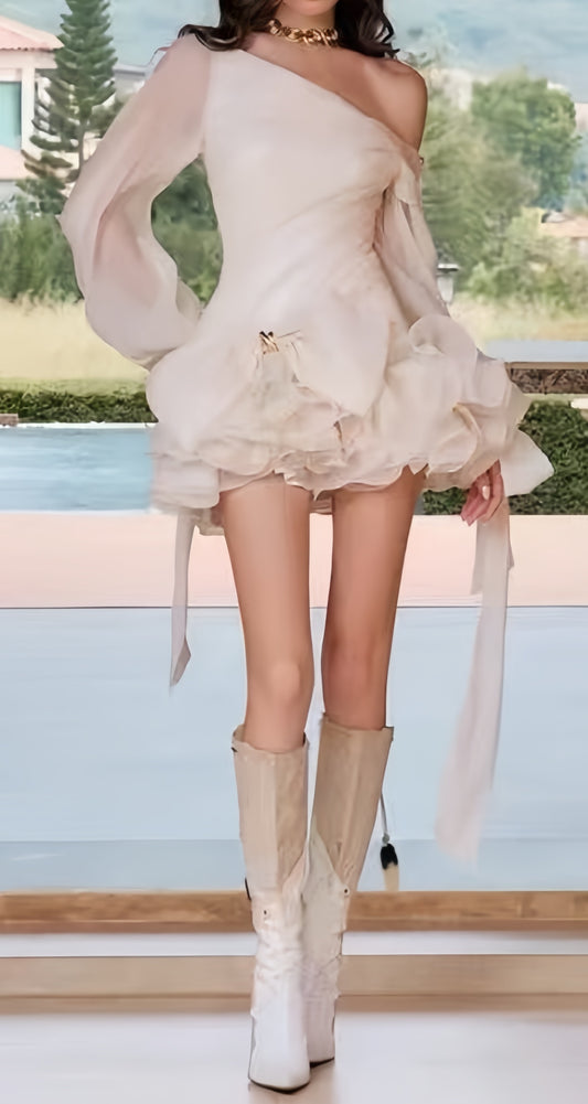Ivory Long Sleeves Chiffon Homecoming Dresses,LTP3918