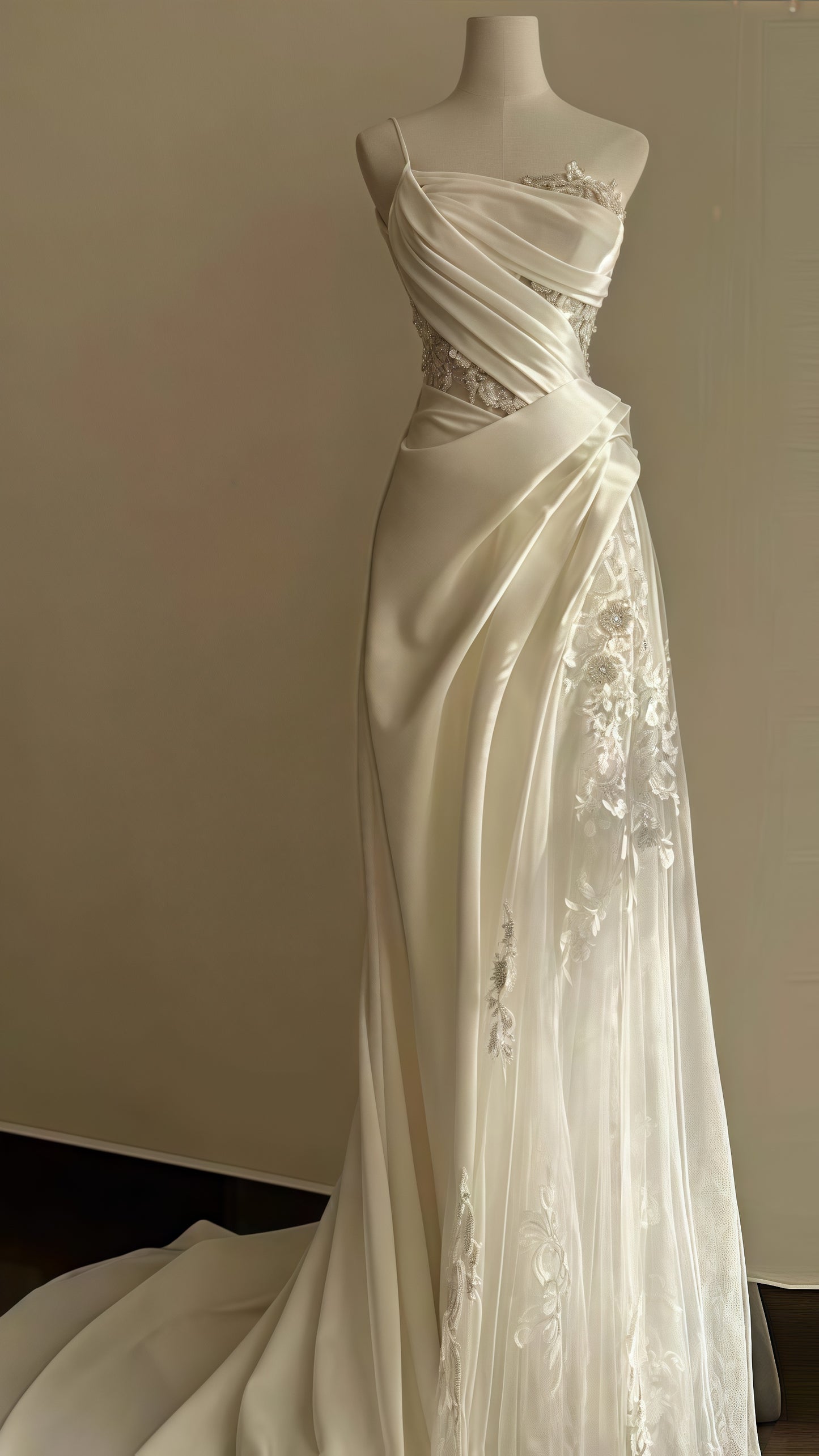 Ivory Sheath Wedding Gown, Sleeveless Lace Bridal Wedding Dress, LTP3735