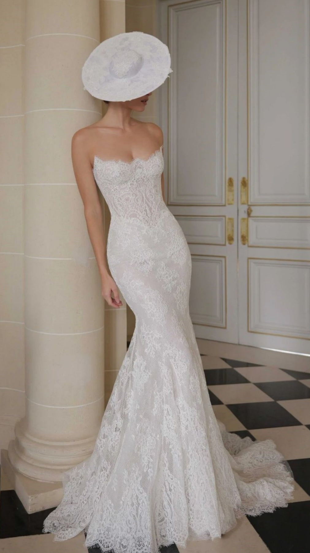 Ivory Strapless Lace Mermaid Wedding Dresses Elegant Beach Wedding Gown,LTP3814
