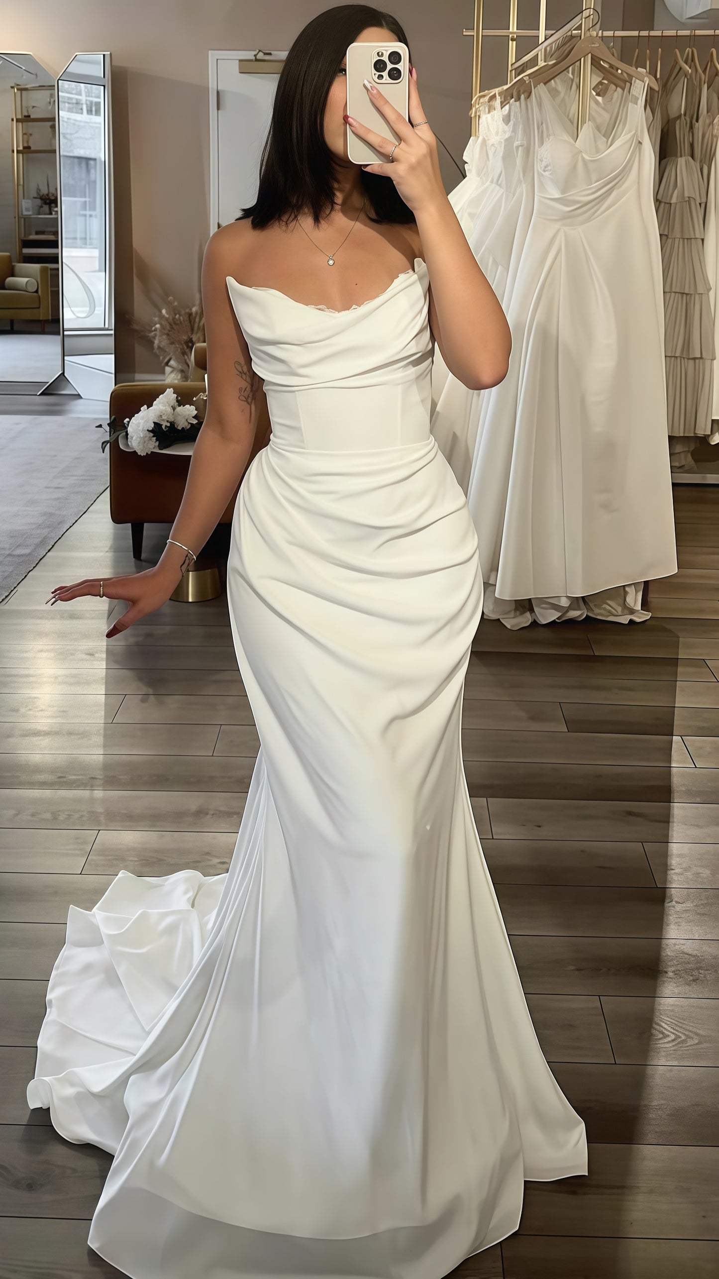 Ivory Strapless Pleated Wedding Dress, Sleeveless Bridal Gown, LTP3755