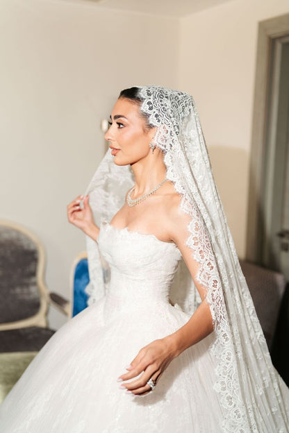 Ivory Strapless Tulle Lace Wedding Dress Elegant Bridal Wedding Gown,LTP4290