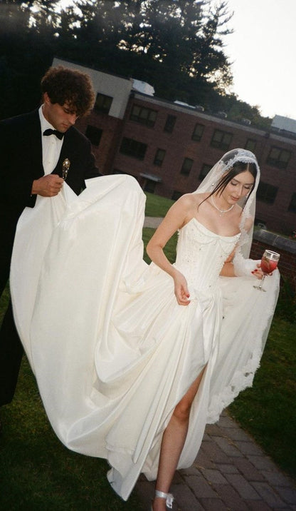 Ivory Strapless Wedding Dresses Pearl Beaded Bridal Dress,LTP4193