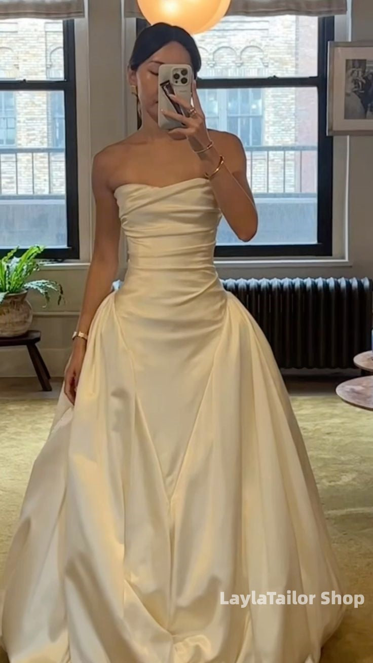 Ivory Sweetheart A-Line Pleated Wedding Dresses,LTP4533