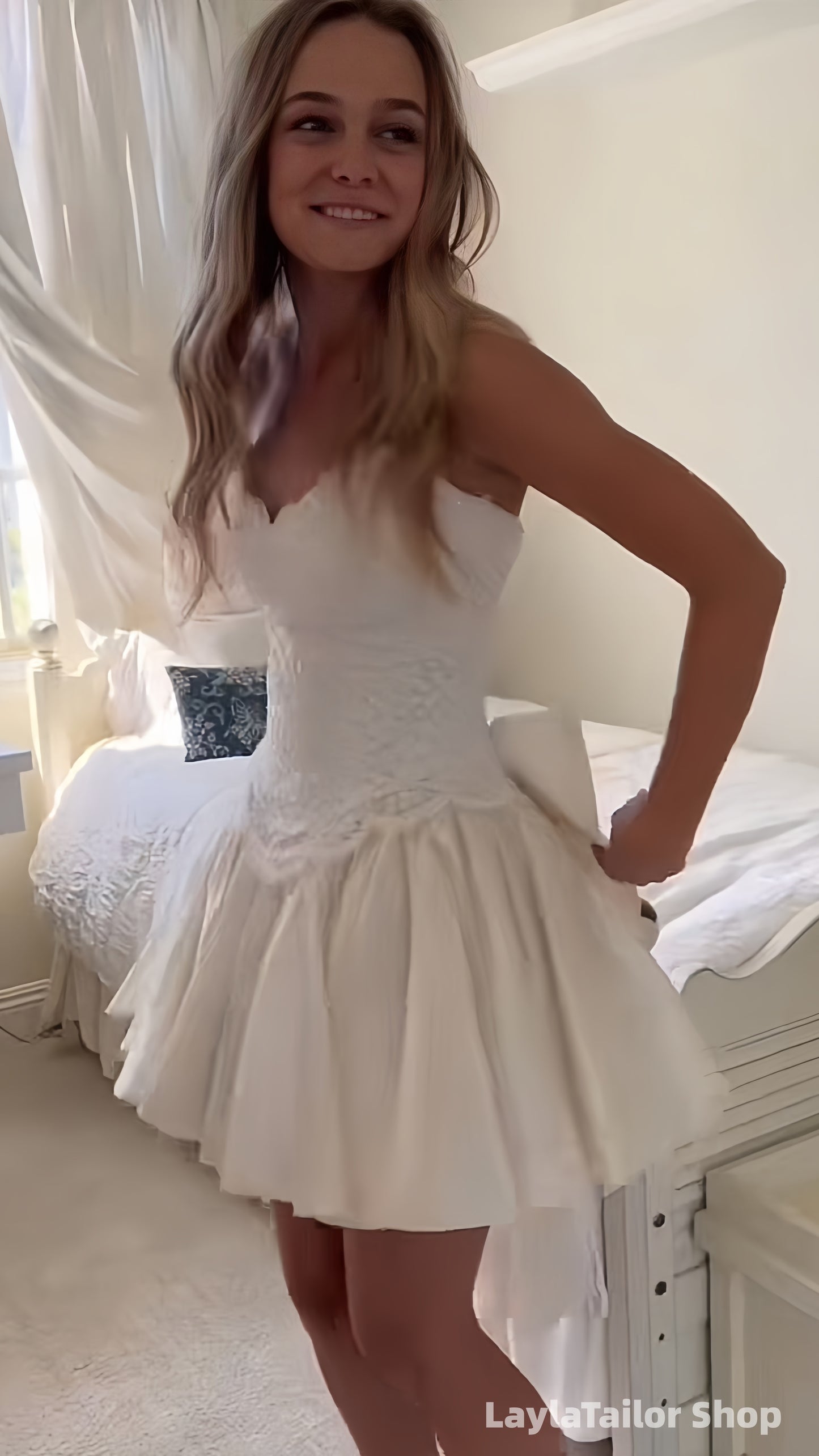 Ivory Sweetheart Appliques Mini Homecoming Dresses Wedding Reception Dress