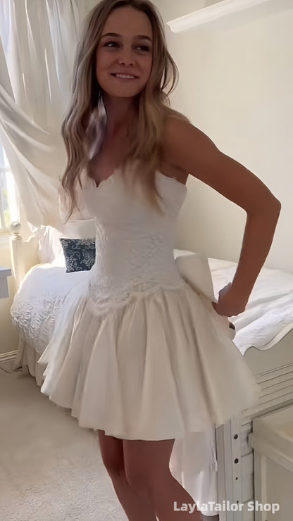 Ivory Sweetheart Appliques Mini Homecoming Dresses Wedding Reception Dress