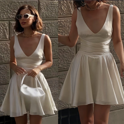 Ivory V-neck Homecoming Dresses Elegant Short Cocktail Party Dress,LTP3935