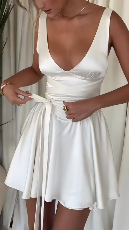 Ivory V-neck Homecoming Dresses Elegant Short Cocktail Party Dress,LTP3935