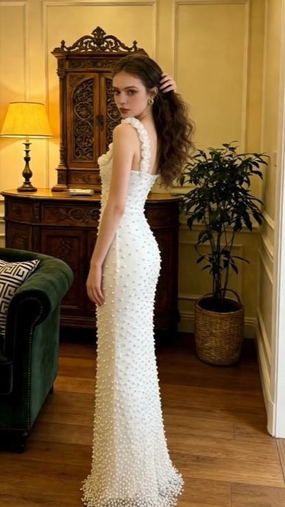 Ivory Pearl Beaded Bodycon Long Prom Dresses Birthday Party Dress,LTP4410