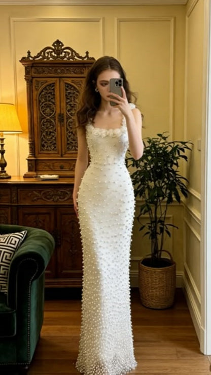 Ivory Pearl Beaded Bodycon Long Prom Dresses Birthday Party Dress,LTP4410