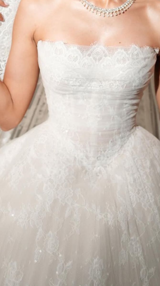 Ivory Strapless Tulle Lace Wedding Dress Elegant Bridal Wedding Gown,LTP4290