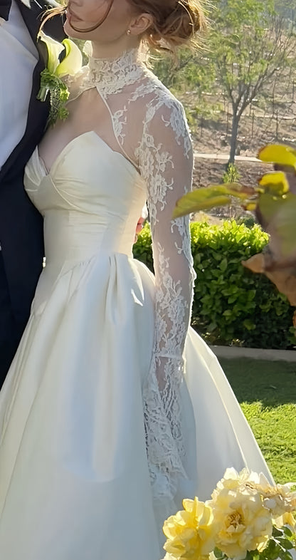 Ivory Wedding Dresses A-line Satin Lace Bridal Wedding Gown,LTP4245