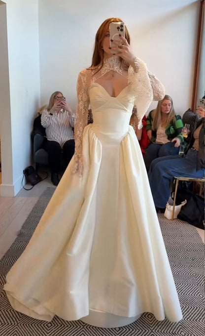 Ivory Wedding Dresses A-line Satin Lace Bridal Wedding Gown,LTP4245