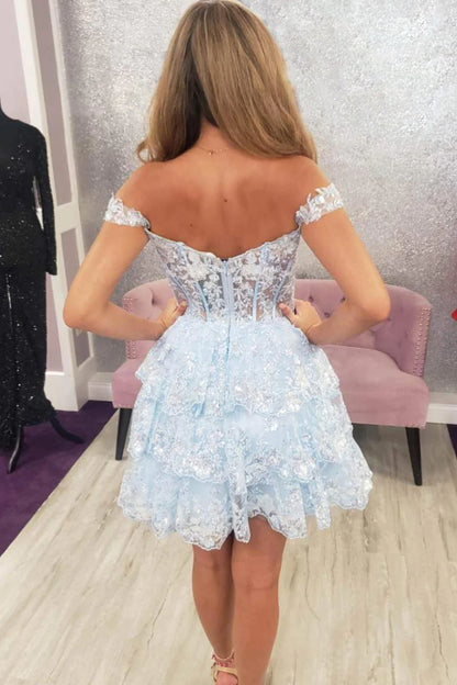 New Style Luxury Sequin Lace Homecoming Dresses Off The Shoulder Mini Party Dress
