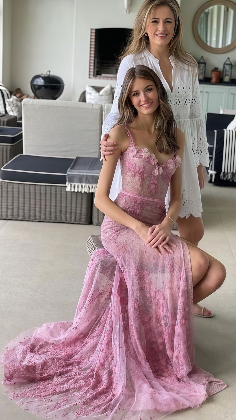 Trendy A-line Straps Pink Junior Long Formal Prom Gown SREAL117