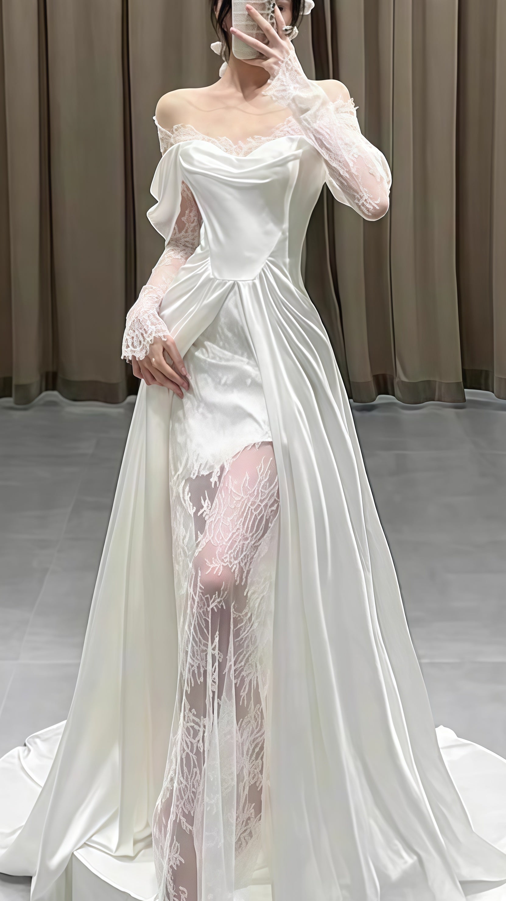 LTP1830,Brilliant Ivory Silk Satin Lace Wedding Dresses, Unique Design