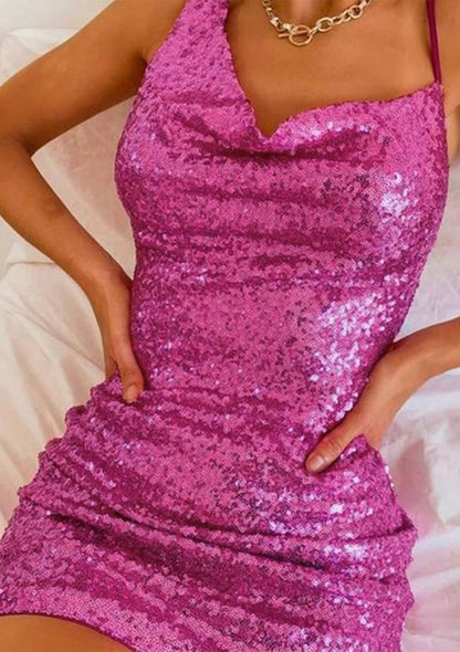 LTP1889,Hot Pink Sequined Homecoming Dresses, Tight Mini School Dance Dress