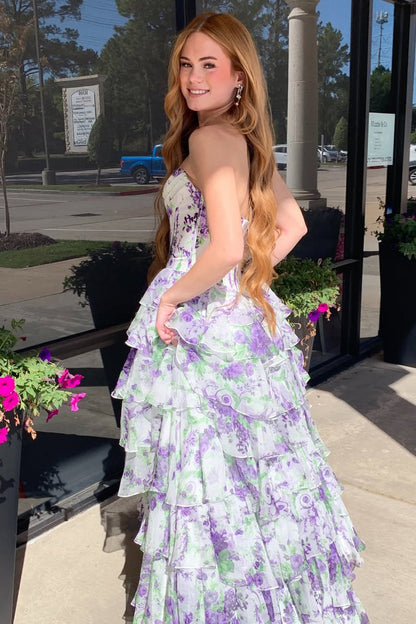 Gorgeous Sweetheart Ball Gown Leopard Print Tiered Prom Dress with Appliques