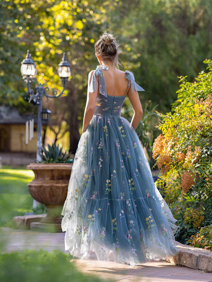 Charming Embroidery Floral Prom Dress Sweetheart Tulle Party Gown