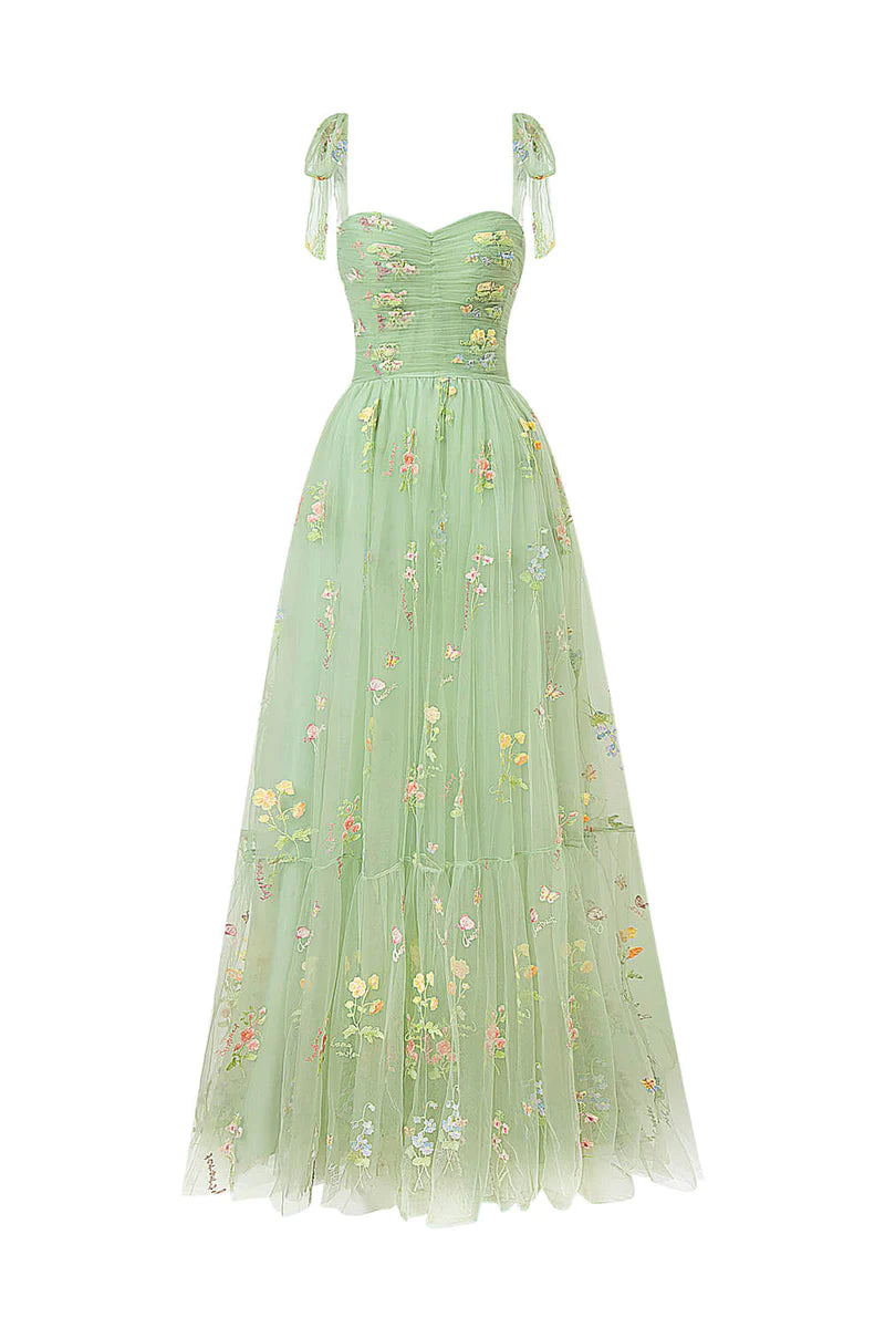 Charming Embroidery Floral Prom Dress Sweetheart Tulle Party Gown