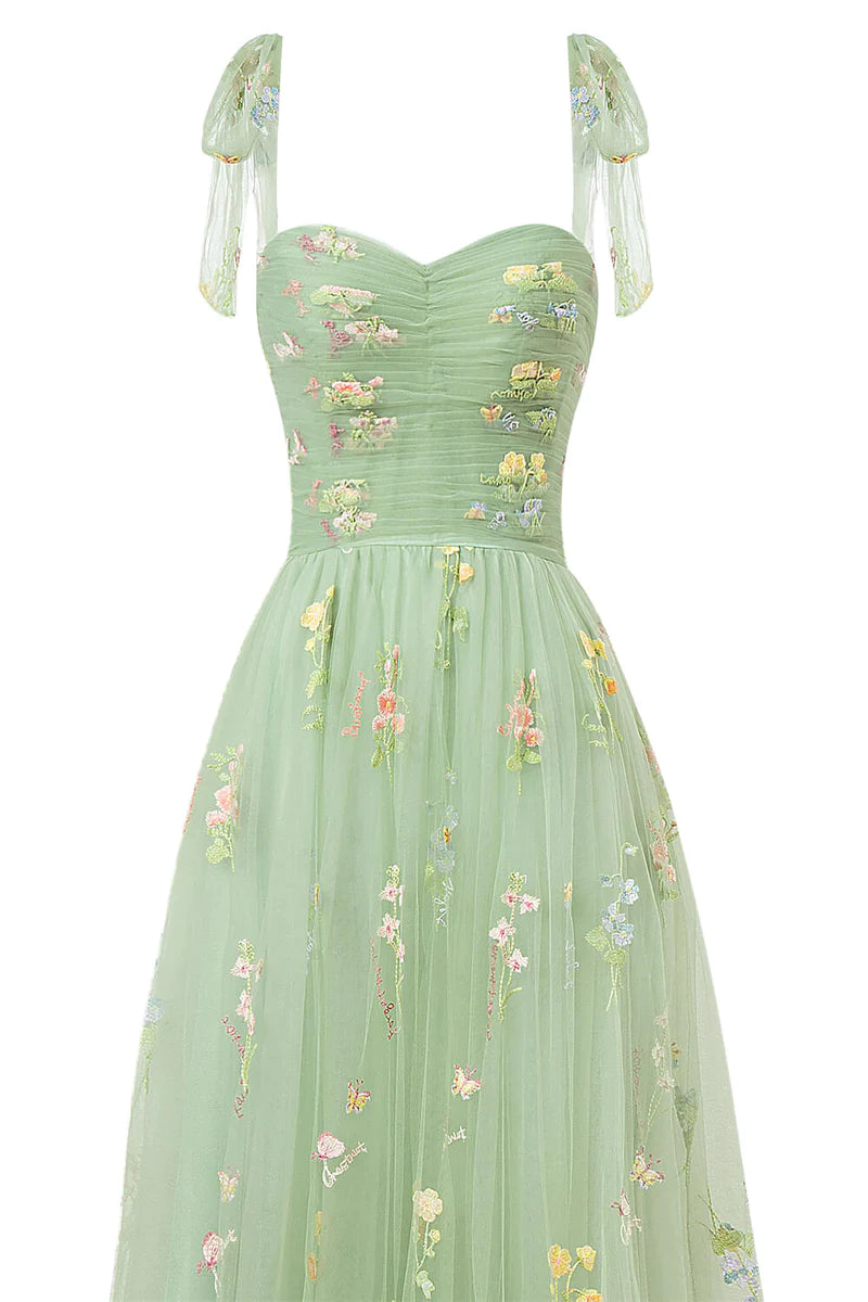 Charming Embroidery Floral Prom Dress Sweetheart Tulle Party Gown