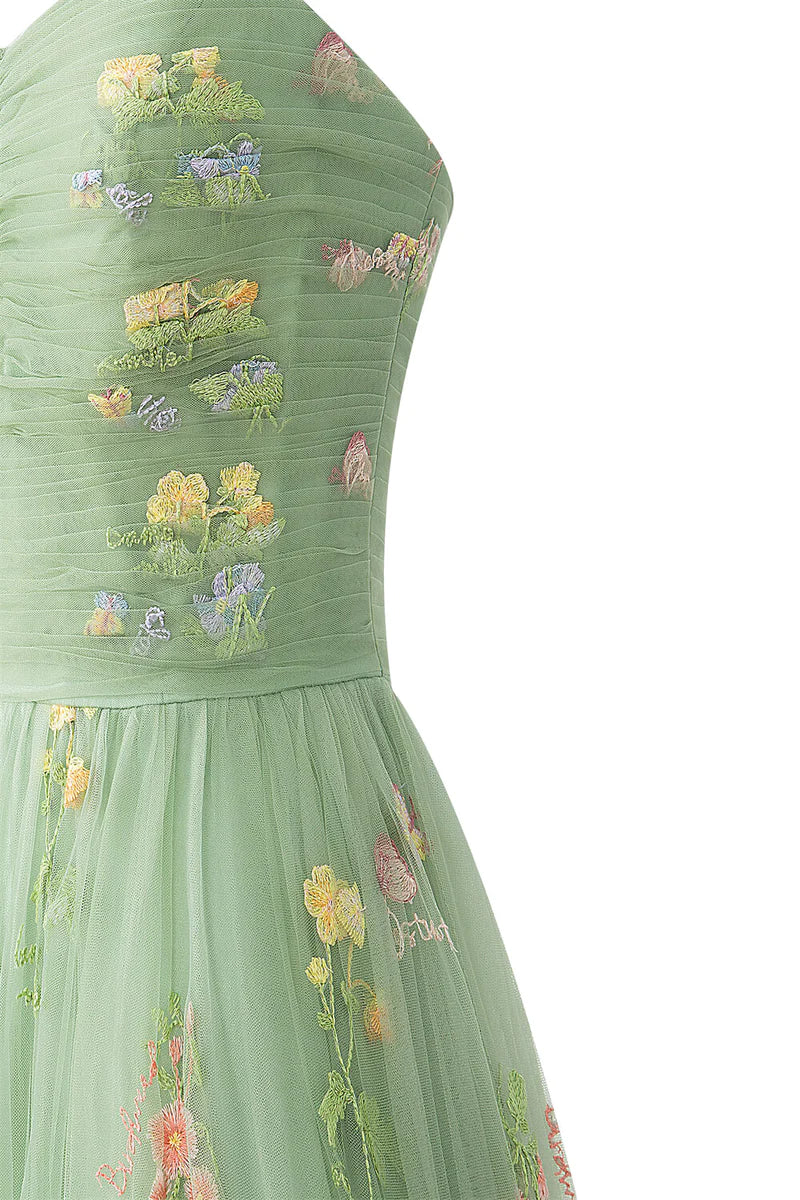 Charming Embroidery Floral Prom Dress Sweetheart Tulle Party Gown