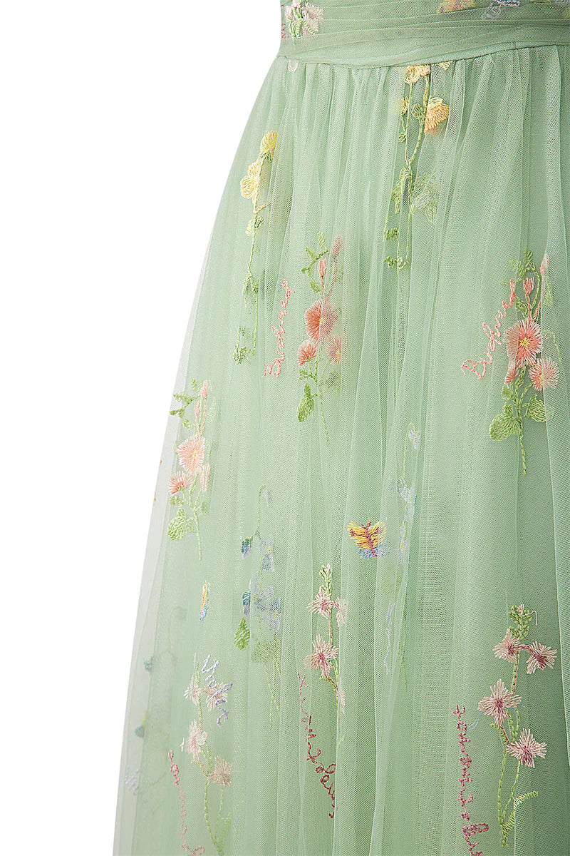 Charming Embroidery Floral Prom Dress Sweetheart Tulle Party Gown