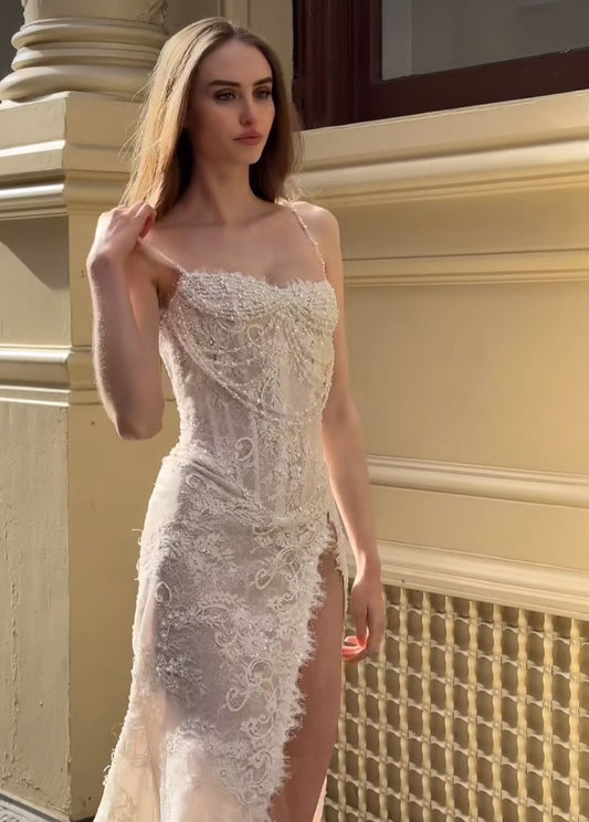 LaylaTailor Shop Fantasy White Lace Bridal Dresses Pearl Sexy Bodycon Wedding Dress,LTP4165