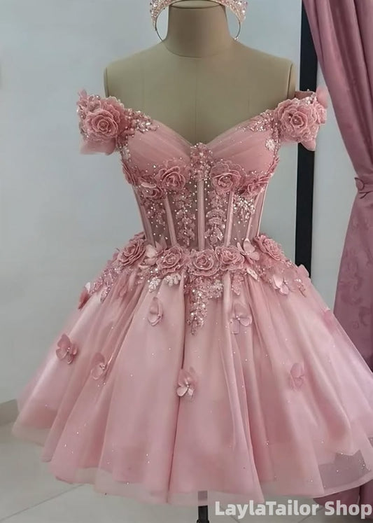 LaylaTailor Shop Homecoming Recommend Dusty Rose Off The Shoulder Beaded Floral Homecoming Dresses LTP82611